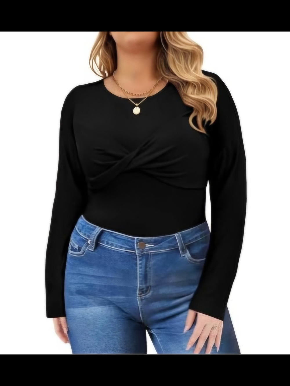 Women's Black Twist-Front Long Sleeve Top